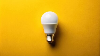 A single white LED light bulb stands out against a bright yellow backdrop, representing innovation and efficiency in energy consumption.
