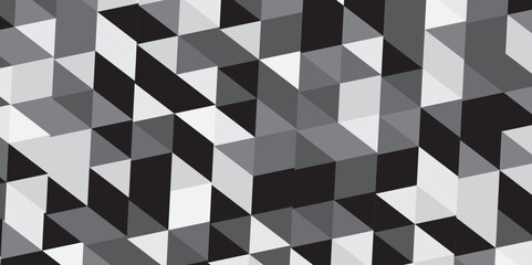 Seamless geometric pattern square shapes low polygon backdrop background. Abstract geometric wall tile and metal cube background triangle wallpaper. Black and white crystals backdrop.