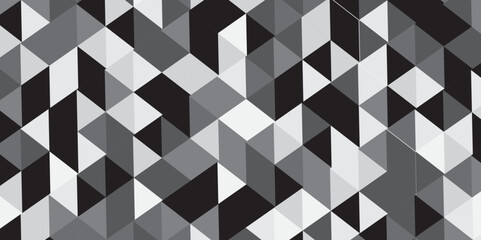 Seamless geometric pattern square shapes low polygon backdrop background. Abstract geometric wall tile and metal cube background triangle wallpaper. Black and white crystals backdrop.