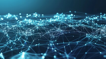 Obraz premium Abstract digital network connection, glowing nodes and lines on a dark blue background.