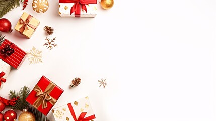 Gift boxes and Christmas decorations, background image.