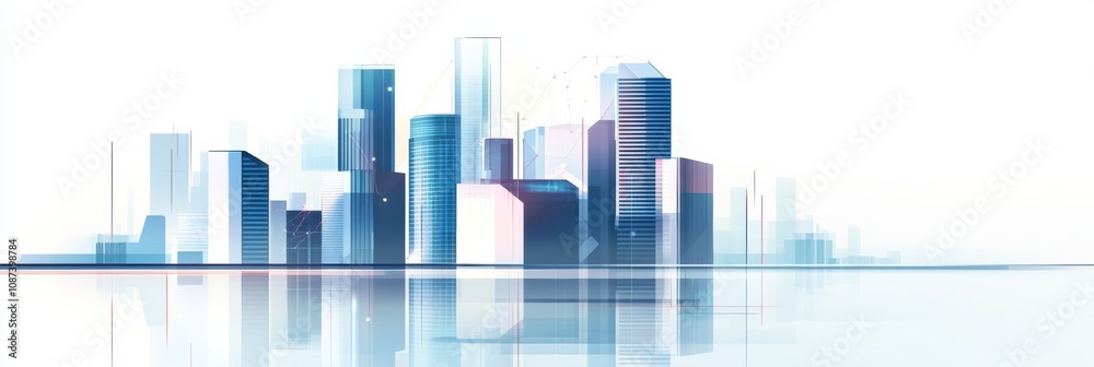 Poster The skyline features sleek buildings interconnected by an AI network, symbolizing innovation and urban development in modern architecture. Generative AI