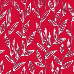 Seamless pattern with leaves on a red background