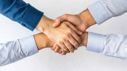 Closeup of a leader and team member handshaking with trust. Symbolizing empathy. Soft warm tones.
