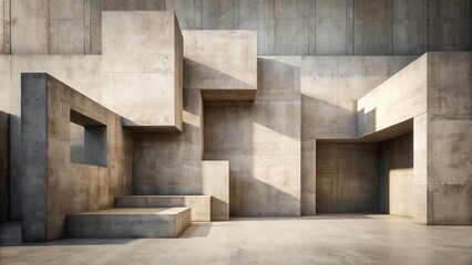 Abstract Concrete Structure with Geometric Shapes and Shadows