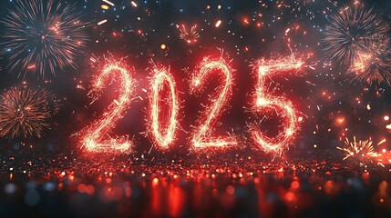 Sparkling Fireworks Celebrate New Year Two Thousand Twenty Five