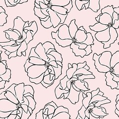 Seamless pattern with abstract flowers on a pink background