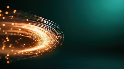 A captivating swirl of golden light trails across a green backdrop, symbolizing energy and motion in an abstract and dynamic form.