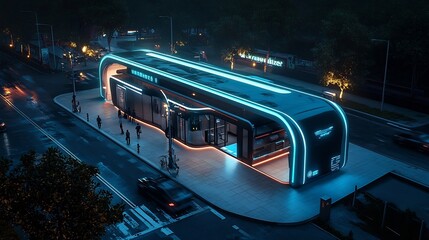 A futuristic electric bus terminal featuring advanced automated systems eco friendly architecture and efficient sustainable infrastructure for the urban transportation of the future