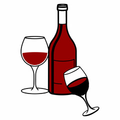 Wine clip art design on plain white transparent isolated background for card, shirt, hoodie, sweatshirt, apparel, tag, mug, icon, poster or badge