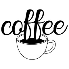 Coffee typography clip art design on plain white transparent isolated background for card, shirt, hoodie, sweatshirt, apparel, card, tag, mug, icon, poster or badge