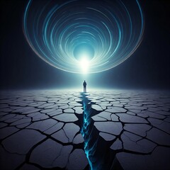 Fractured Ground with a Glowing Wormhole Above