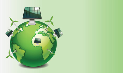 Renewable Energy Globe with Solar Panels & Wind Turbines