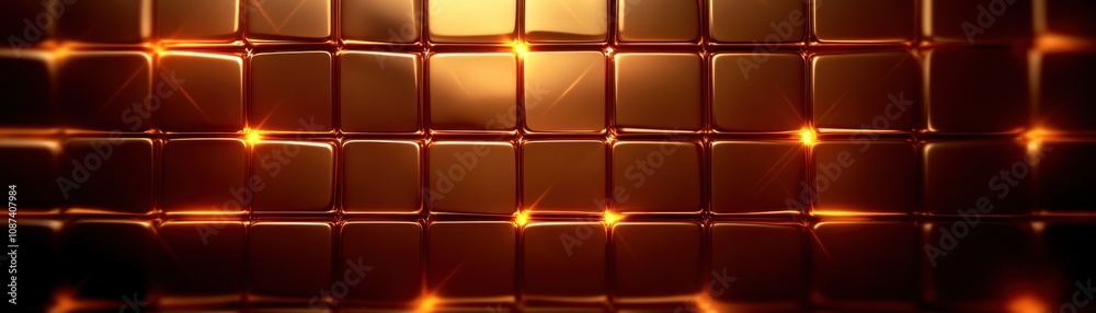 Poster shimmering golden tiles create a luxurious, reflective background with a warm glow.