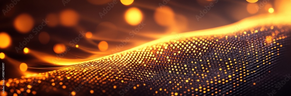 Fototapete abstract golden wave with glowing particles on a dark background, creating a sense of motion and ene