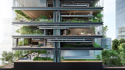 Architectural cross section showcasing the of geothermal energy systems sustainable insulation and lush green spaces within a modern building design