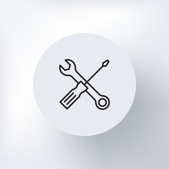 A minimalist wrench and screwdriver icon indicating repair work in a circle on a light gray background.