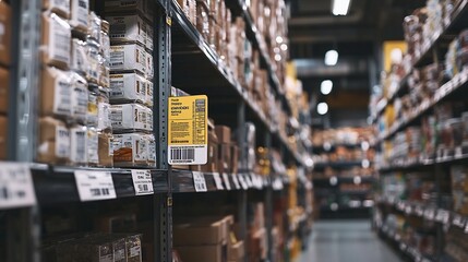 Blockchain enabled product label displaying supply chain transparency and verification data for consumers in a warehouse storage setting