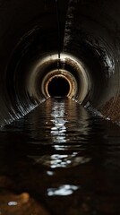 Naklejka premium Dark Tunnel with Water Flowing Through