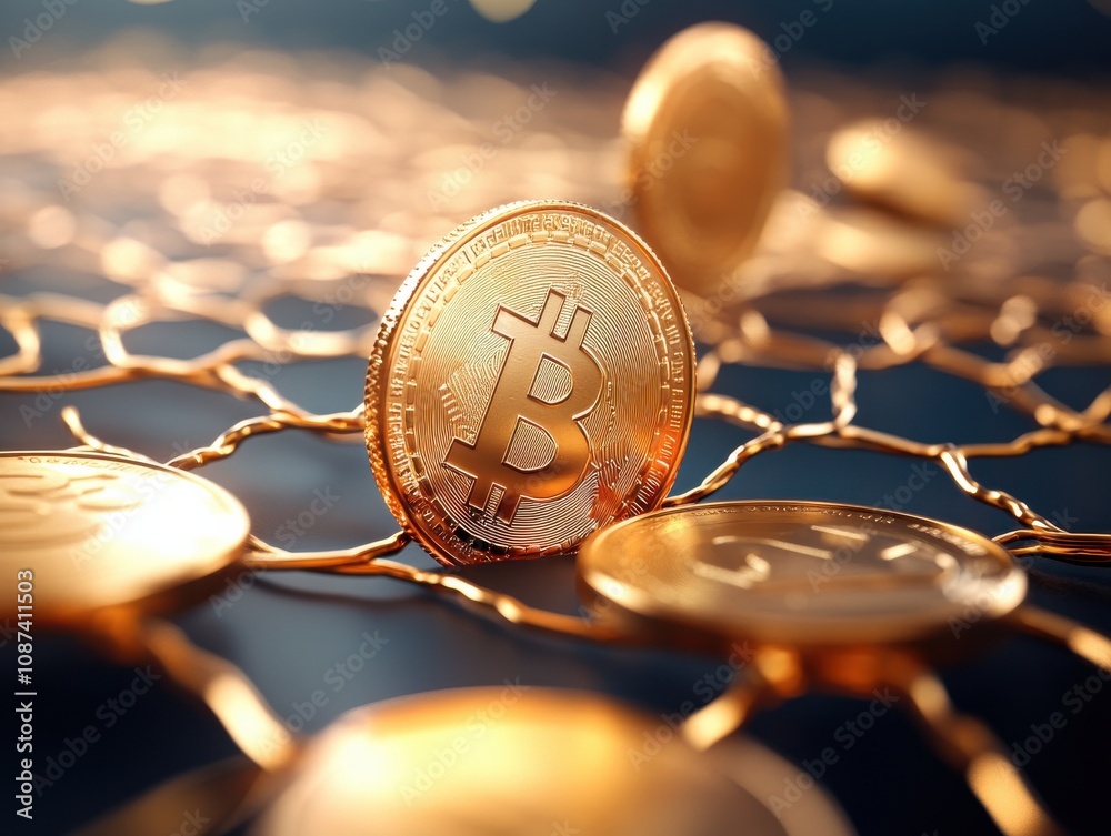 Aufkleber a cryptocurrency is a digital or virtual currency secured by cryptography, close-up of bitcoin coins