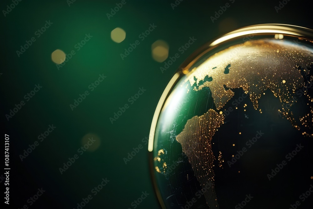 Aufkleber globe with golden continents and a green background, symbolizing global connectivity and exploration
