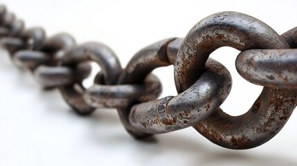 Obraz premium Closeup of a rusted weathered metal chain with interlocked links representing the strength and security of blockchain technology in verifying and validating online credentials certifications