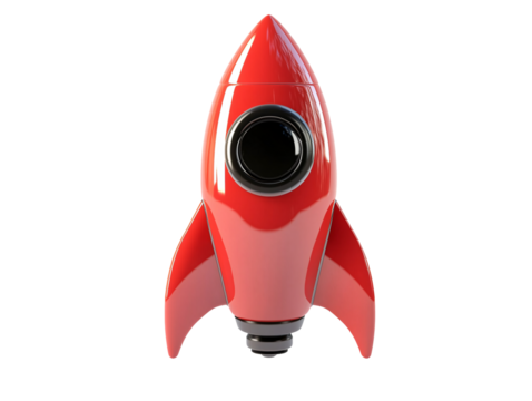 a red rocket with a black circle