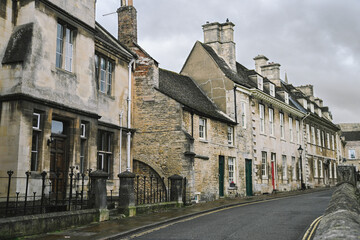 Beautiful English Street in Stamford with Lincolnshire Limestone Houses and Buildings in the Autumn, quintessential town and city in England