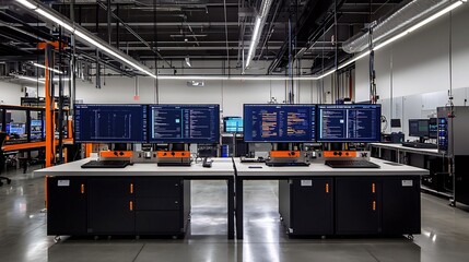 Cutting Edge Manufacturing Facility with Real Time Blockchain Monitoring and Validation A state of the art production environment showcasing the of blockchain technology for seamless tracking and