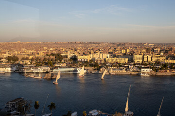 Fototapeta premium Ships sailing on the Nile River, Egypt