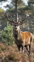 Fototapeta premium Graceful stag in serene forest setting capturing majestic wildlife