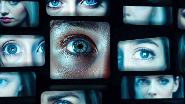 People watching cameras showing big brother is watching concept