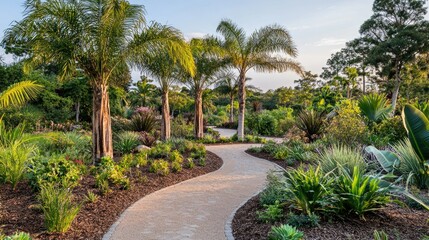 Obraz premium Tropical Garden Pathway with Breathtaking Views