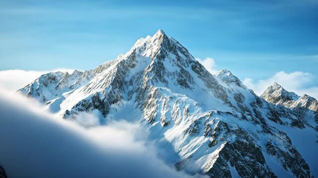 Mountain peaks dusted with fresh snow create a dramatic and awe-inspiring sight, where nature's beauty is on full display, perfect for adventurers and dreamers alike. 4K hyperrealistic. Video