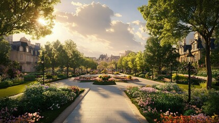 Serene View of a Flower Park in Captivating Light