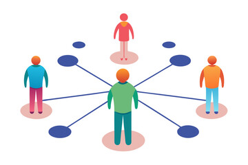 people are standing in a circle, with lines between them that converge into a ball