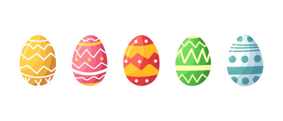 Happy Easter holiday colorful eggs set. Traditional spring religious Passover celebration decorative icons design. Christian holiday ornament elements. Colorful Paschal festive symbol collection