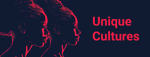 Minimalistic Banner Celebrating Unique Cultures with African Female Silhouettes in Bold Colors