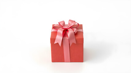 Obraz premium A Red Gift Box and Pink Ribbon on white background.