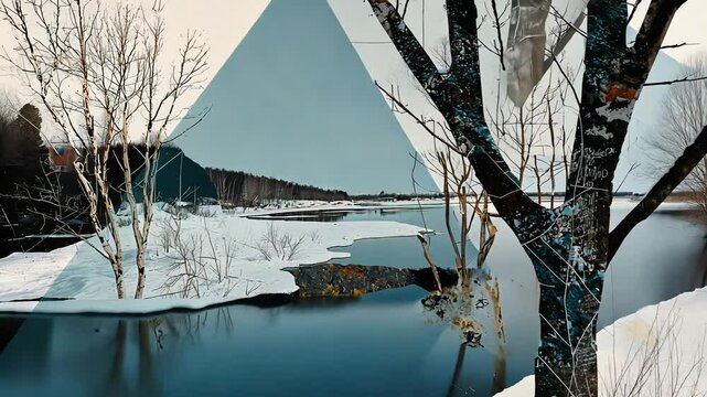 collage motion with sailing in the snow