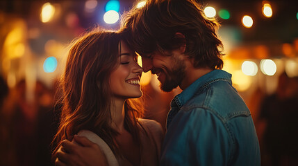 Romantic Couple Dancing at Night Music Festival
