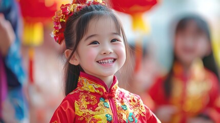 Fototapeta premium Adoptive parents celebrating their Asian childâ€™s cultural heritage through shared activities