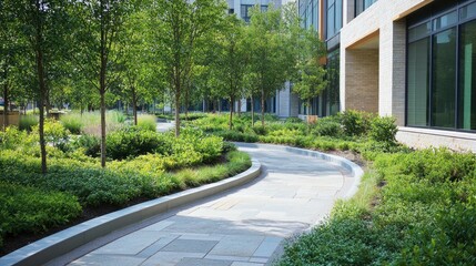 Serene Green Space With Curved Pathway and Trees