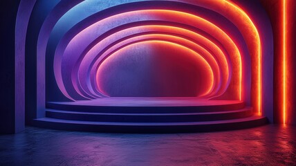 Obraz premium Dynamic color swirl backdrop for a simple podium stage presentation high fidelity visuals modern event setting vibrant lighting