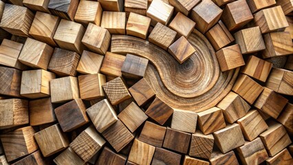 Fototapeta premium A captivating abstract composition of wooden blocks, arranged in a mesmerizing pattern, forming a wave-like structure, showcasing the natural beauty of wood grains.