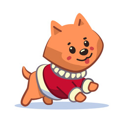 Cute dog in red sweater running happily cartoon style animal character on white background playful and cheerful design