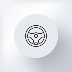 Minimalist car steering wheel icon in a circle on a light gray background.