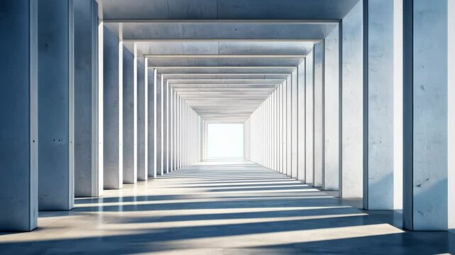 Sunlight illuminating the end of empty concrete corridor