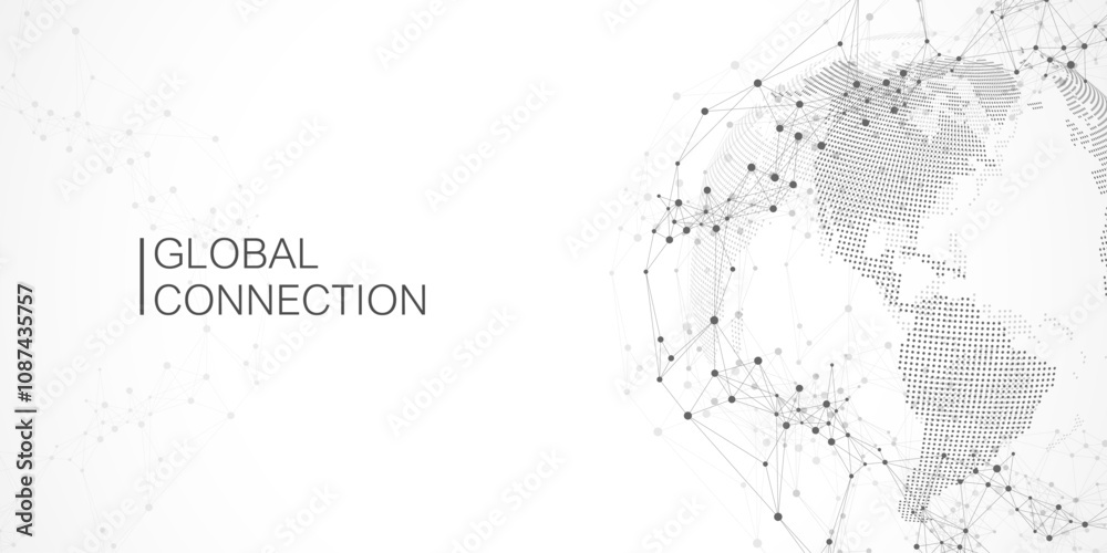 Poster Global network connection banner design template. Header social network communication in the global business concept. Big data visualization. Internet technology