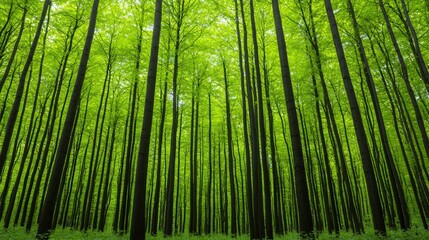 Fototapeta premium Lush Green Forest with Tall Trees and Natural Light